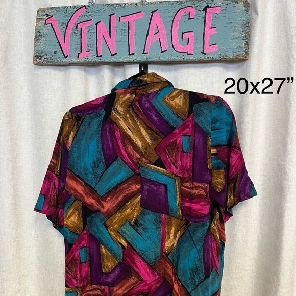 5/$25 ⭐️ Vintage 1990s Geometric Maximalist Soft Button Down Blouse - Picture 7 of 8